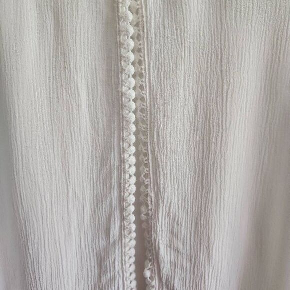 Freebird Top Blouse Womens Medium Boho Gauze Crochet Lace Trim Open Back - Picture 4 of 5